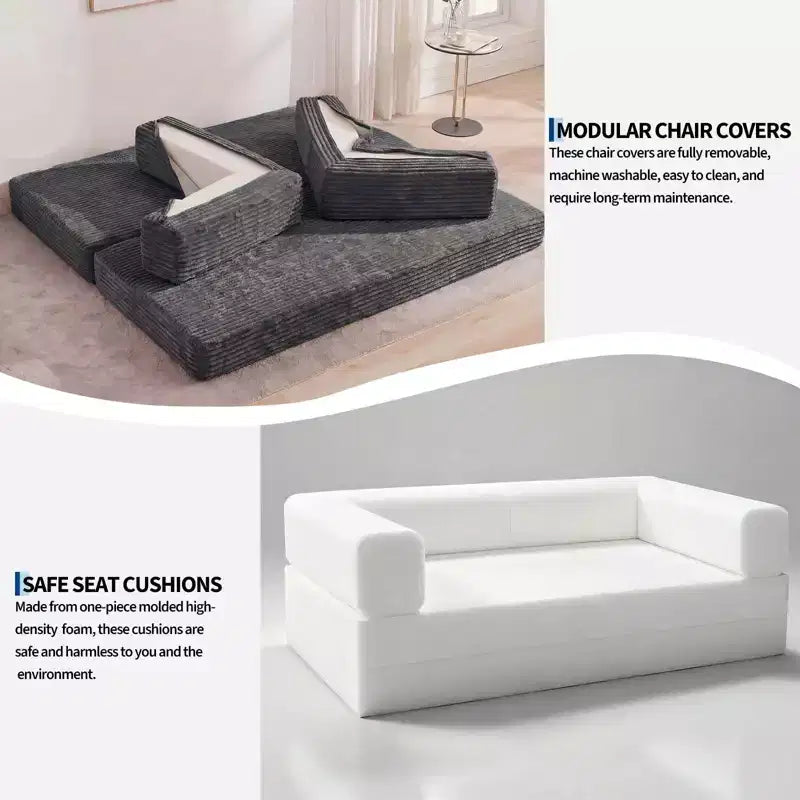 80.7 5-in-1 Convertible Sleeper Sofa Bed 鈥?Corduroy, 1200 lbs, No Assembly