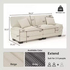 Bež sofa od samta duljine 87 s 2 jastuka, sofa s dubokim sjedalom u obliku jedrilice za dnevni boravak, male prostore, ured ili stan - Morden Fort