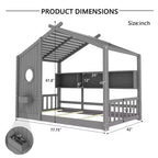 Huisvormig platformbed voor eenpersoonsbed/tweepersoonsbed, peuter-vloerbed, Montessori-kinderbed en speelhuisbed met opbergplank - ModernLuxe