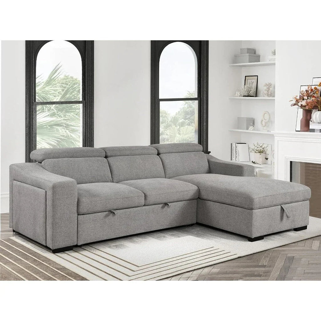 Roomfitters 103 umwandelbares Ecksofa mit Aufbewahrungsottomane, verstellbaren Kopfstützen und Schlafsofa in L-Form