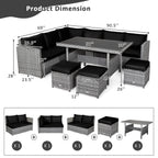 Costway 7-delige eethoek voor de patio van rotan, modulaire bank, fauteuil en voetenbank - Bekijk de details