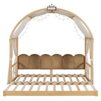 Letto Montessori a piattaforma in legno massello a forma di casetta, con tetto ad arco e letto estraibile, per bambine e bambini