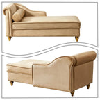 Chaise longue elegante francese rivestita in velluto con contenitore e cuscino