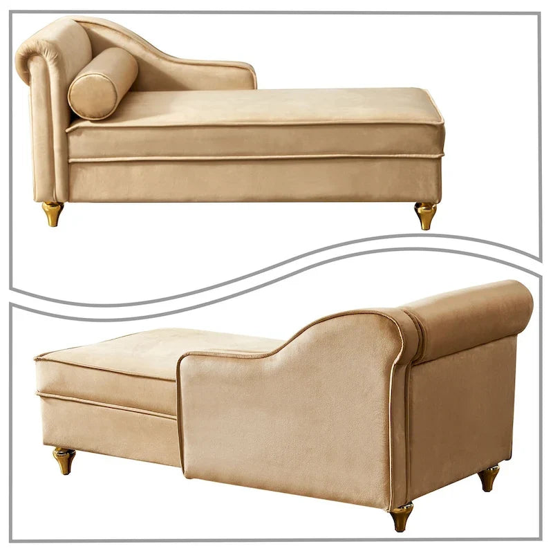 Chaise longue elegante francese rivestita in velluto con contenitore e cuscino
