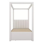 Full Size Linen Upholstery Canopy Platform Bed with Trundle and Three Storage Drawers