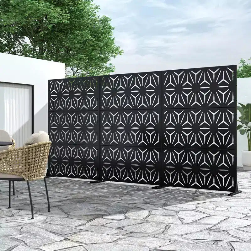 Paravento Star 01 in acciaio zincato nero 183x120x40cm