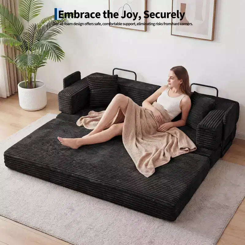 80.7 5-in-1 Convertible Sleeper Sofa Bed 鈥?Corduroy, 1200 lbs, No Assembly