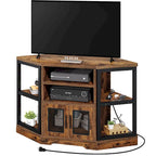 Mobile TV angolare in stile farmhouse, centro d'intrattenimento e consolle multimediale per TV fino a 55" con presa di corrente
