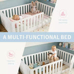 White Twin Montessori Floor Bed with Fence Rails & Door 鈥?Solid Wood, 1 Child