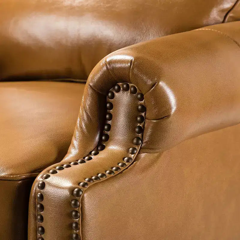 Set van 2 moderne Elisabete-fauteuils met hoge rugleuning van echt leer en vintage spijkerkopafwerking voor woonkamer en slaapkamer| ART OF LIVING DESIGNS