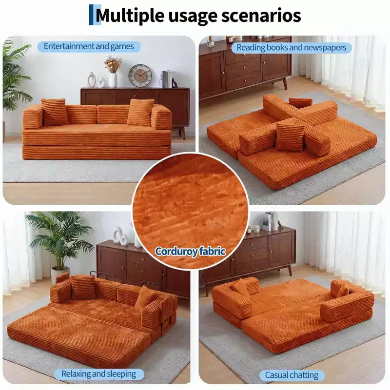 80.7 5-in-1 Convertible Sleeper Sofa Bed 鈥?Corduroy, 1200 lbs, No Assembly