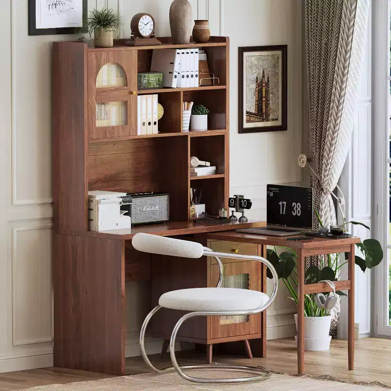 Okak moderner Schreibtisch aus Holz für das Homeoffice mit Tischplatte/Stuhl und Bücherregal, Stauraum-Schreibtisch für Jugendliche und Studierende zum Lernen und Arbeiten