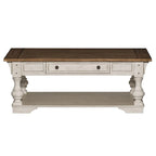 Morgan Creek Antique White Wire Brushed Tobacco Accents Cocktail Table