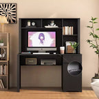 Moderne computerbureau van 51,18 inch met opzetkast en boekenkast, kantoorbureau met veel opbergruimte, schrijf bureau voor studeerkamer en leesruimte