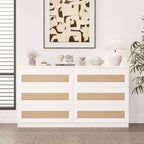 Rattan-Kommode fürs Schlafzimmer mit 6 Schubladen, 119 cm breite moderne Kommode im Landhausstil, Holzschrank mit Stauraum-Organizer für Kleiderschrank, Wohnzimmer und Flur
