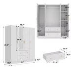 Hitow Kleiderschrank mit 2 großen Schubladen, mittlerem Hängeregal und Spiegel im minimalistischen Stil