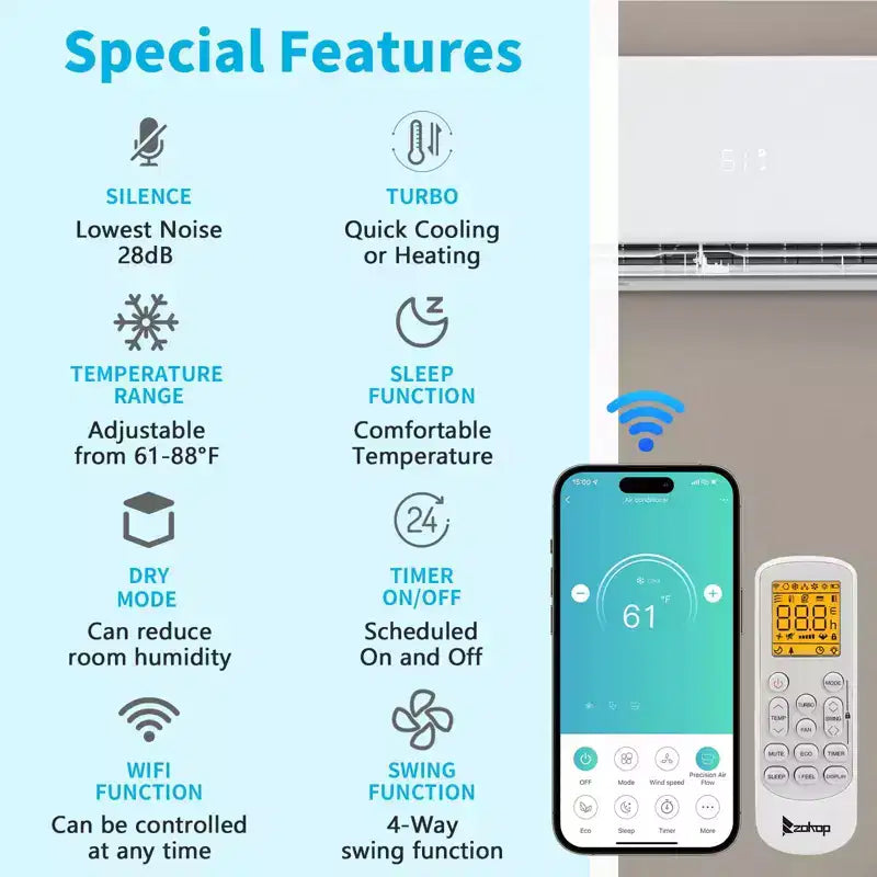 Karl Home 3-zone 28000 BTU 20 SEER2 mini-splitairconditioner met warmtepomp (9K+9K+18K)