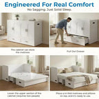 Mjkone Queen Size Convertible Murphy Cabinet Bed with Mattress, USB Charging, Storage Drawers