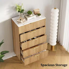Weiß / Marmor und Holz, Kommode mit 5 Schubladen – geriffelte Front, für 1 Person