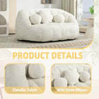 White 63.78  Chenille Upholstered Lounge Chair with High Density Foam
