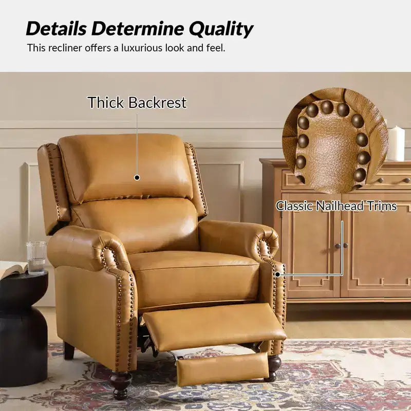 Set van 2 moderne Elisabete-fauteuils met hoge rugleuning van echt leer en vintage spijkerkopafwerking voor woonkamer en slaapkamer| ART OF LIVING DESIGNS