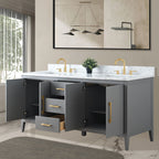 Vanity Art 72 Double Sink Bathroom Vanity Cabinet with Engineered Marble Top