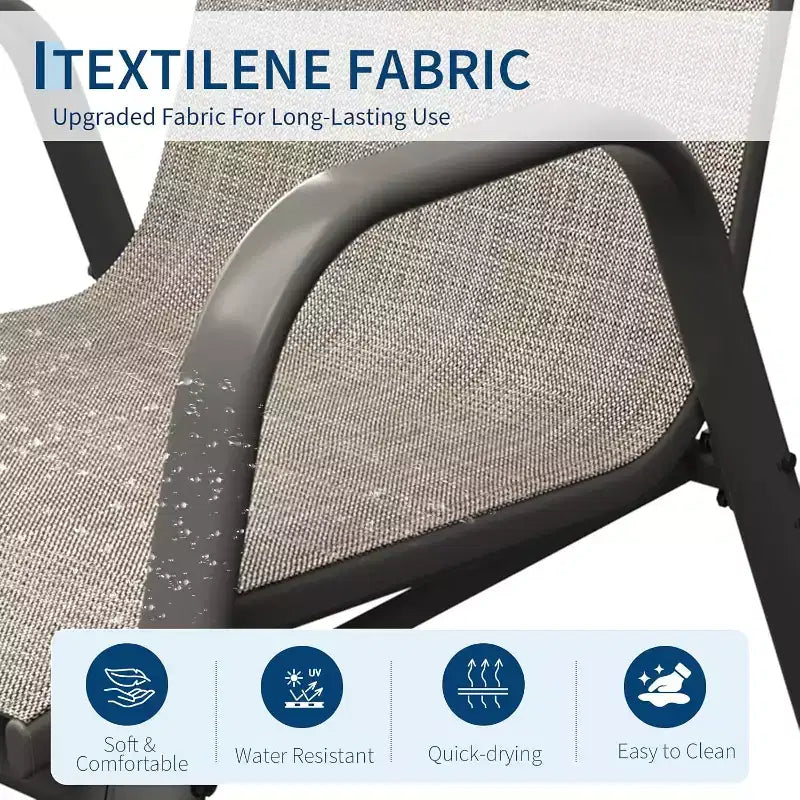 Terrasstoelen, stapelbare buiteneetkamerstoelen, set van 4/6, lichtgewicht weerbestendige textilene tuinstoelen met armleuningen voor achtertuin en zwembadterras