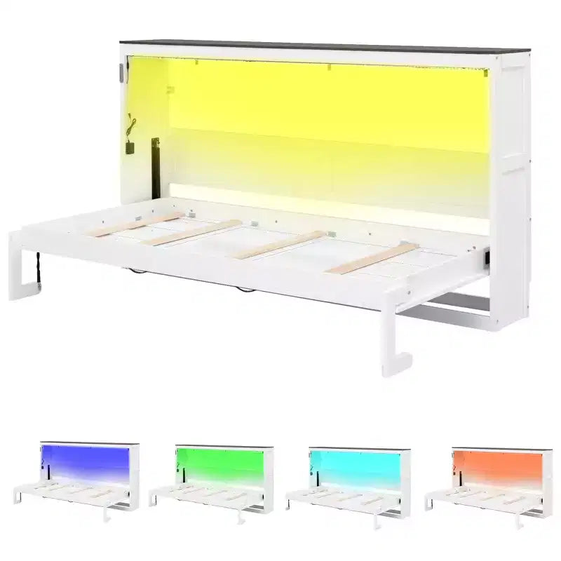 Murphy-Bett in Einzelbettgröße mit LED-Beleuchtung, lässt sich in einen Schrank einklappen, verstecktes Wandbett-Schrankbett für das Gästezimmer