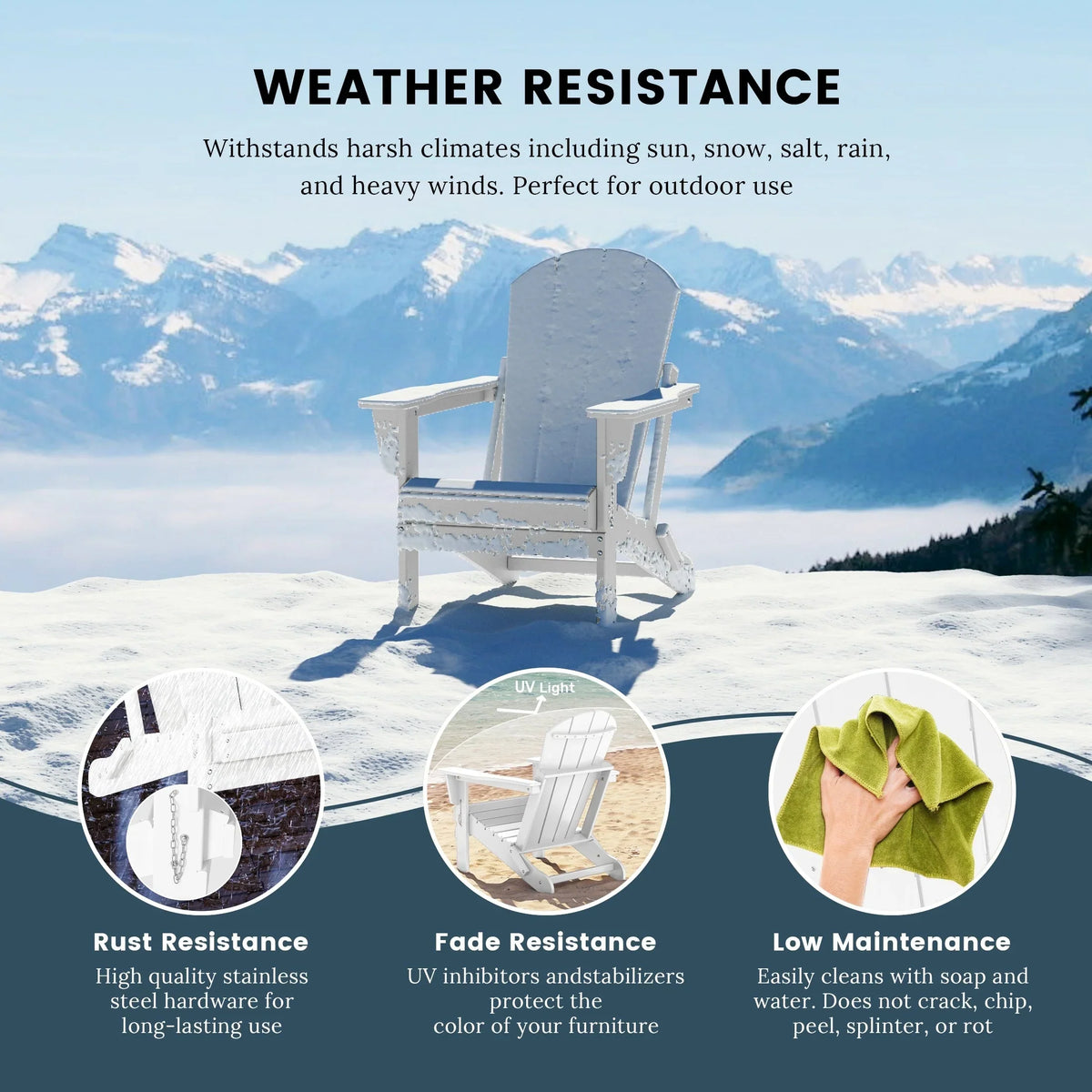 Polytrends Laguna Adirondack stolica za vanjsku terasu, otporna na izbljeđivanje i sve vremenske uvjete, sklopiva