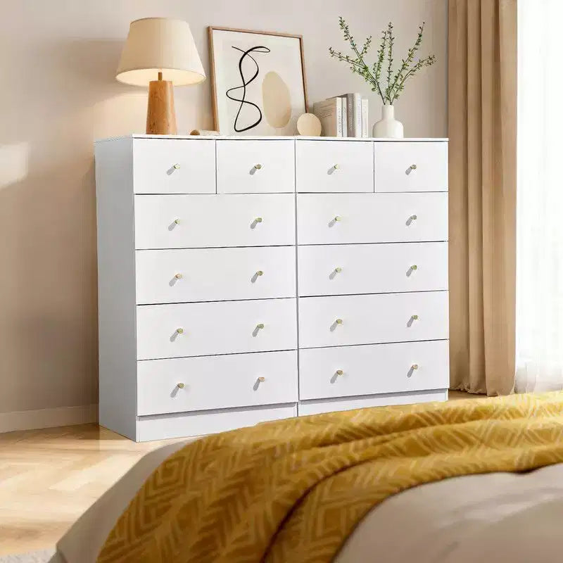 Karl Home grote ladekast met 6 laden voor de slaapkamer, stevige houten opberger voor kledingkast, wit