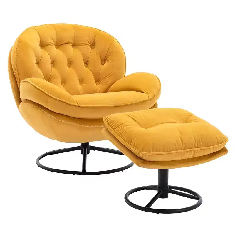 Okak fluwelen fauteuil met voetenbankje, moderne armloze woonkamerstoel in mid-centurystijl, zachte comfortabele stoel om tv te kijken en te gamen