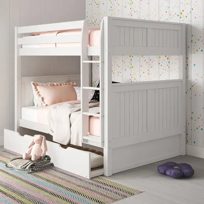 Camaflexi stapelbed in Full-over-Full-formaat met Twin-uitschuifbed - hoofdbord met panelen