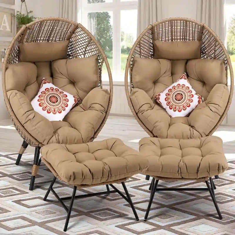 Sedia a uovo da interno FINCATI, sedia a uovo da esterno da 440 libbre, sedia a uovo oversize con pouf, sedia a uovo di lusso e confortevole con poggiapiedi