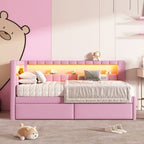 Gestoffeerd platformbed met USB-poorten en ledverlichting - bedframe voor tweepersoonsbed/twin-size met 2 opberglades - moderne slaapkamer