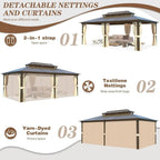EROMMY Hardtop Gazebo,Outdoor Pergola with Double Roof & Netting & Curtains,Heavy Duty Canopy for Patio, Backyard, Pool party