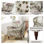 Araceli traditionele houten bloemenfauteuil met bekleding, hoge rugleuning en sierspijkerrand| ART OF LIVING DESIGNS