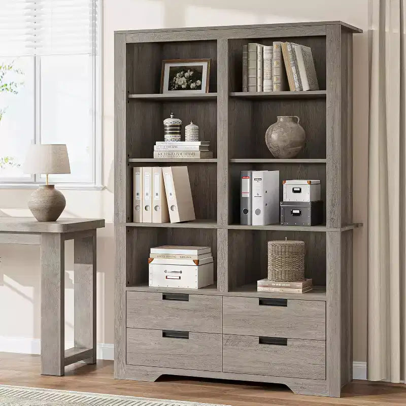 183 cm hohes Bücherregal mit 4 Schubladen, freistehendes Bücherregal im Landhausstil für Schlafzimmer, Wohnzimmer und Homeoffice