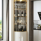 Glam Glossy Glass Gold Metal Rounded Display Corner Cabinet