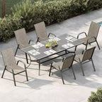 Terrasstoelen, stapelbare buiteneetkamerstoelen, set van 4/6, lichtgewicht weerbestendige textilene tuinstoelen met armleuningen voor achtertuin en zwembadterras