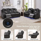 Elektrisch verstellbares Sofa mit kabellosem Ladegerät, Leselampe für das Wohnzimmer, Kunstleder, LED-Beleuchtung, AC-/USB-Anschluss und Getränkehalter, Schwarz