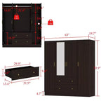 Hitow Kleiderschrank mit 2 großen Schubladen, mittlerem Hängeregal und Spiegel im minimalistischen Stil