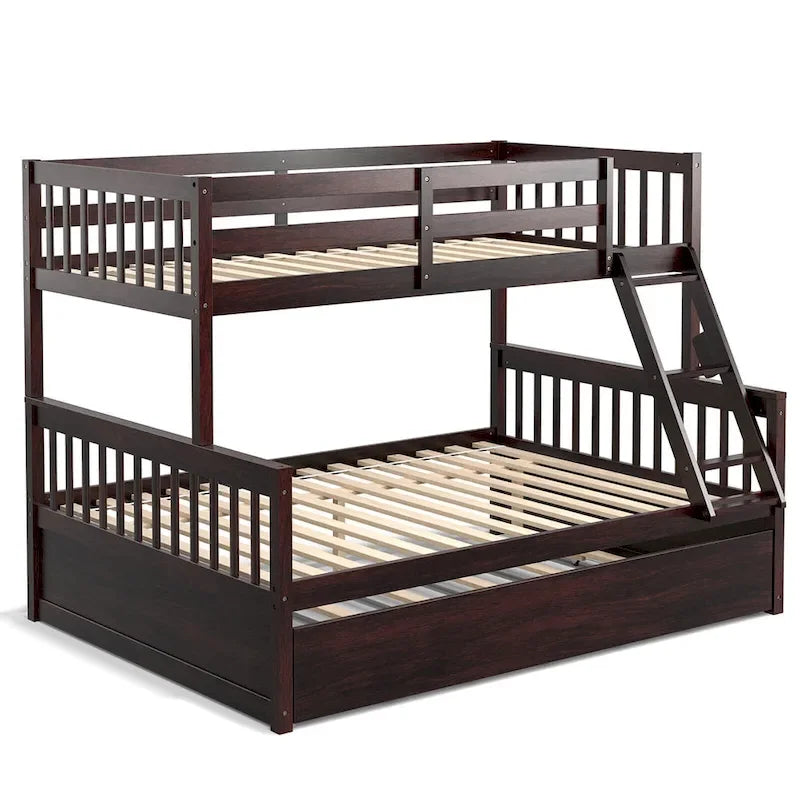 Gymax Etagenbett Twin über Full mit ausziehbarem Twin-Bett, umwandelbare Plattform