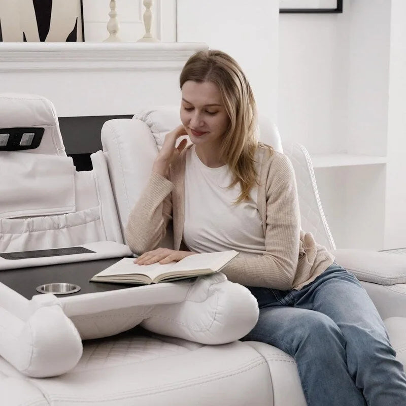 Elektrisch verstellbares Sofa mit kabellosem Ladegerät, Leselampe für das Wohnzimmer, Kunstleder, LED-Beleuchtung, AC-/USB-Anschluss und Getränkehalter, Schwarz