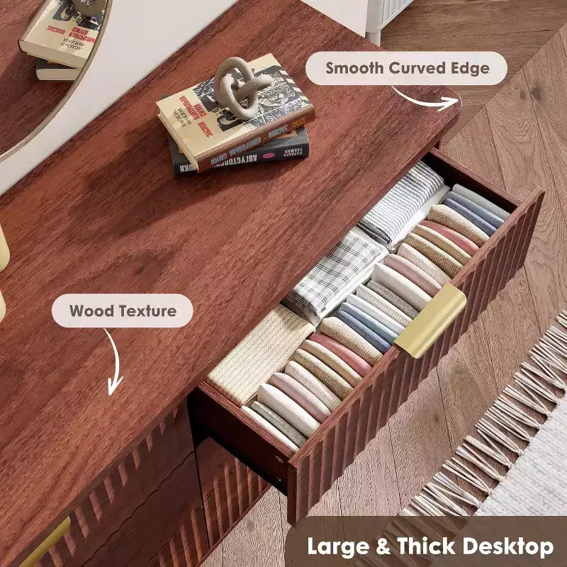 Dressoir met 9 laden en geribbelde voorkant, moderne ladekast, houten dressoir/TV-meubel met gebogen profiel, voor woonkamer of hal