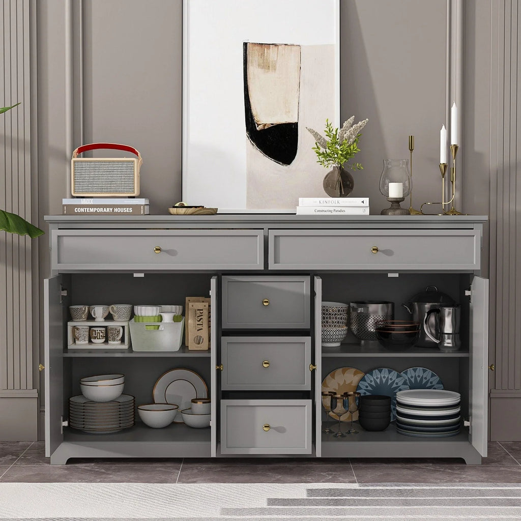 59,1' Sideboard-Buffet in Weiß, Mid-Century-Modern, zeitgemäß lackiert