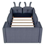 Whisen Twin Platform Bed, Kids Floor Upholstered Bed Frame with Rabbit Cushion, Removable Side Rails
