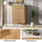 Weiß / Marmor und Holz, Kommode mit 5 Schubladen – geriffelte Front, für 1 Person