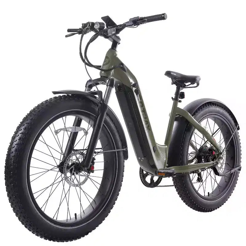 GOTRAX elektrische hybridefiets met dikke banden voor volwassenen, 26 inch, lage instap - Groen