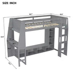 Whisen Wood Twin Size Gaming Loft Bed with Desk, Multi-storage Shelves, LED and a Hanging Clothes Rack