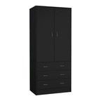 19 Modern Double-door Armoire with 3 Drawers and 1 Hanging Rod for Bedroom